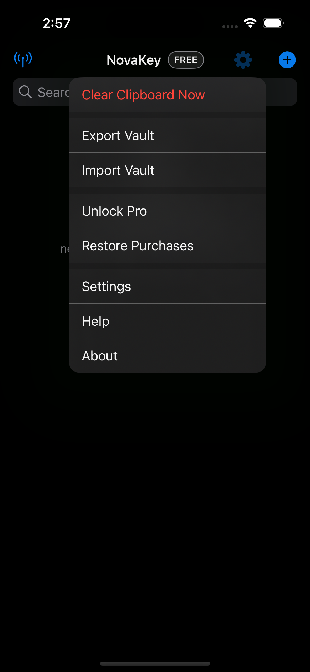 Settings gear options